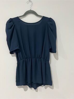 Banana Republic Navy Puff-Sleeve Peplum Blouse